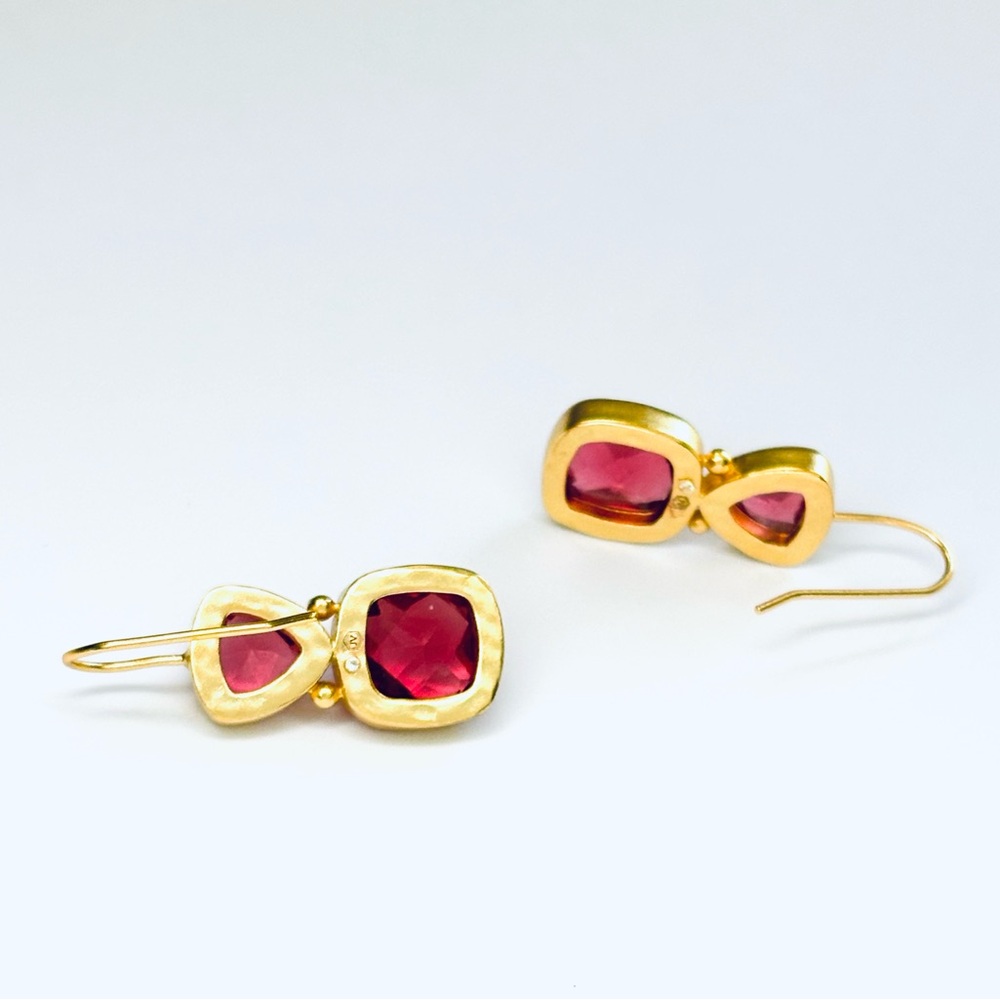 JULIE VOS• Aquitaine Double Drop Trillion Faceted Clear Raspberry Pink Earrings - Picture 4 of 5